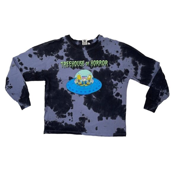 The Simpsons Womens SMALL "Treehouse of Terror" Tie Dye Crop Skater L/S Tshirt - Picture 1 of 4